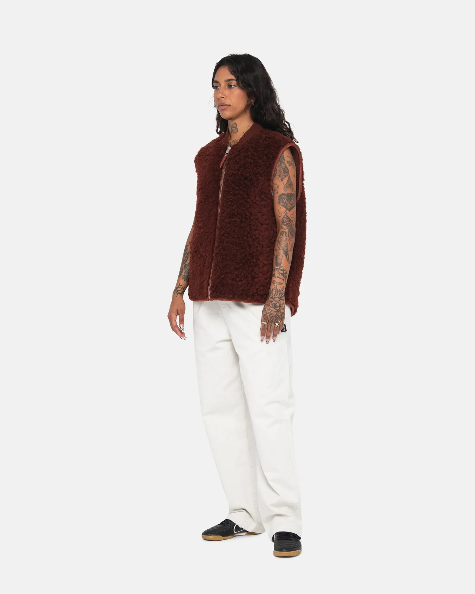Outerwear>Stüssy REVERSIBLE SHEARLING WORKGEAR VEST Burgundy
