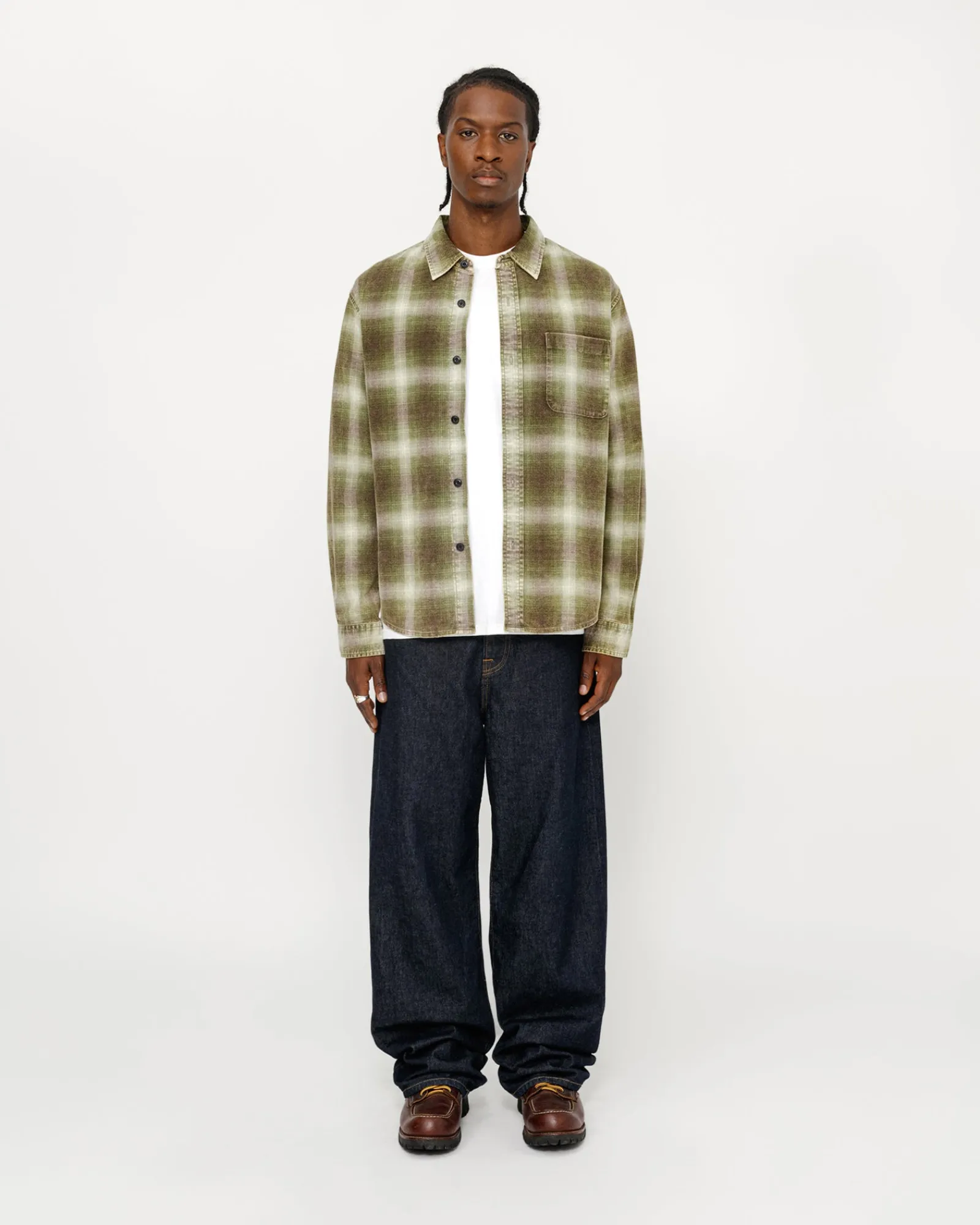 Shirts>Stüssy ROCCO FLANNEL PLAID SHIRT Green