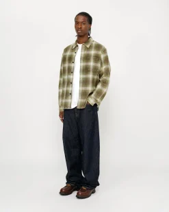 Shirts>Stüssy ROCCO FLANNEL PLAID SHIRT Green