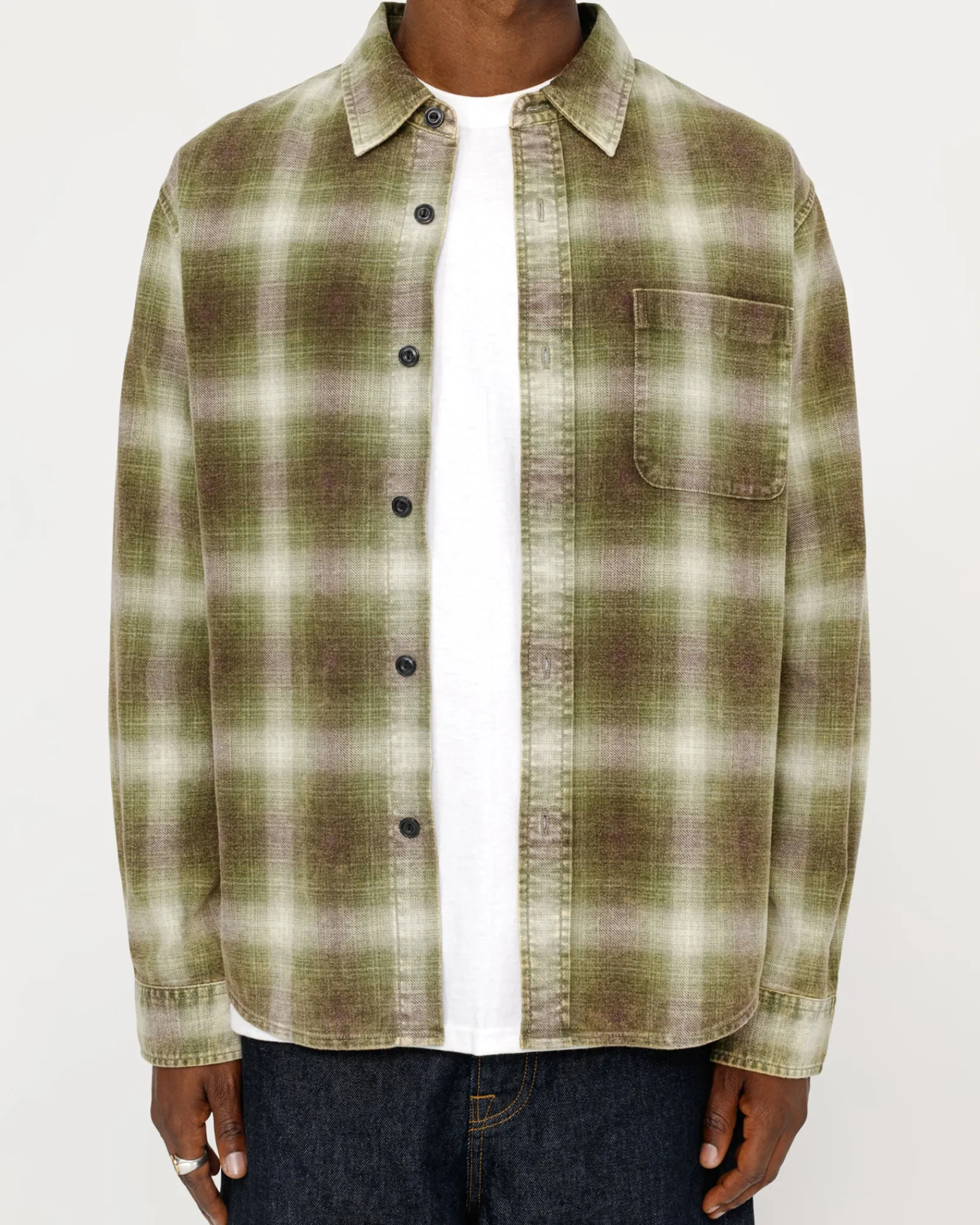 Shirts>Stüssy ROCCO FLANNEL PLAID SHIRT Green
