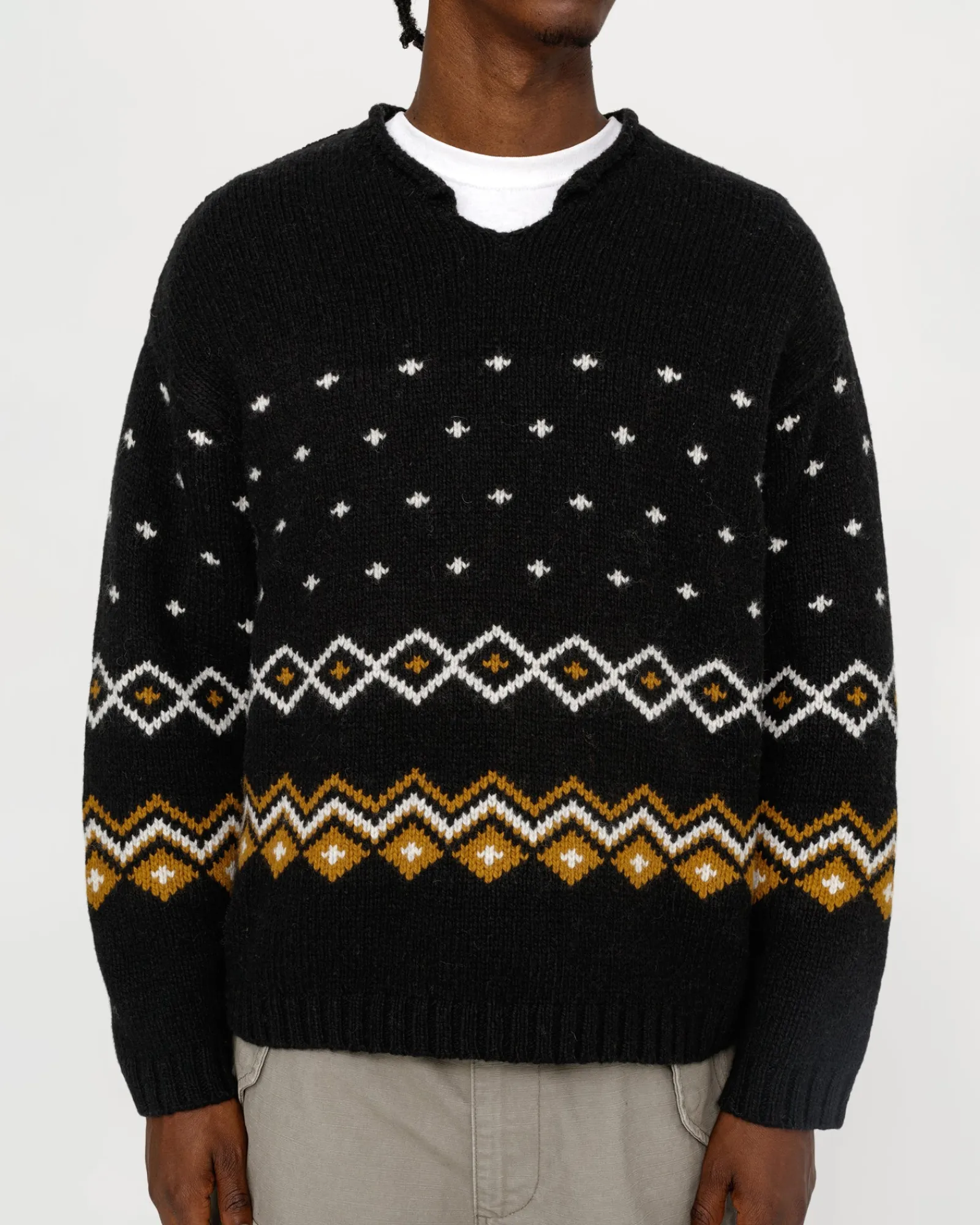 Knits>Stüssy ROLL NECK FAIRISLE SWEATER Charcoal