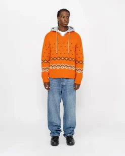 Knits>Stüssy ROLL NECK FAIRISLE SWEATER Orange