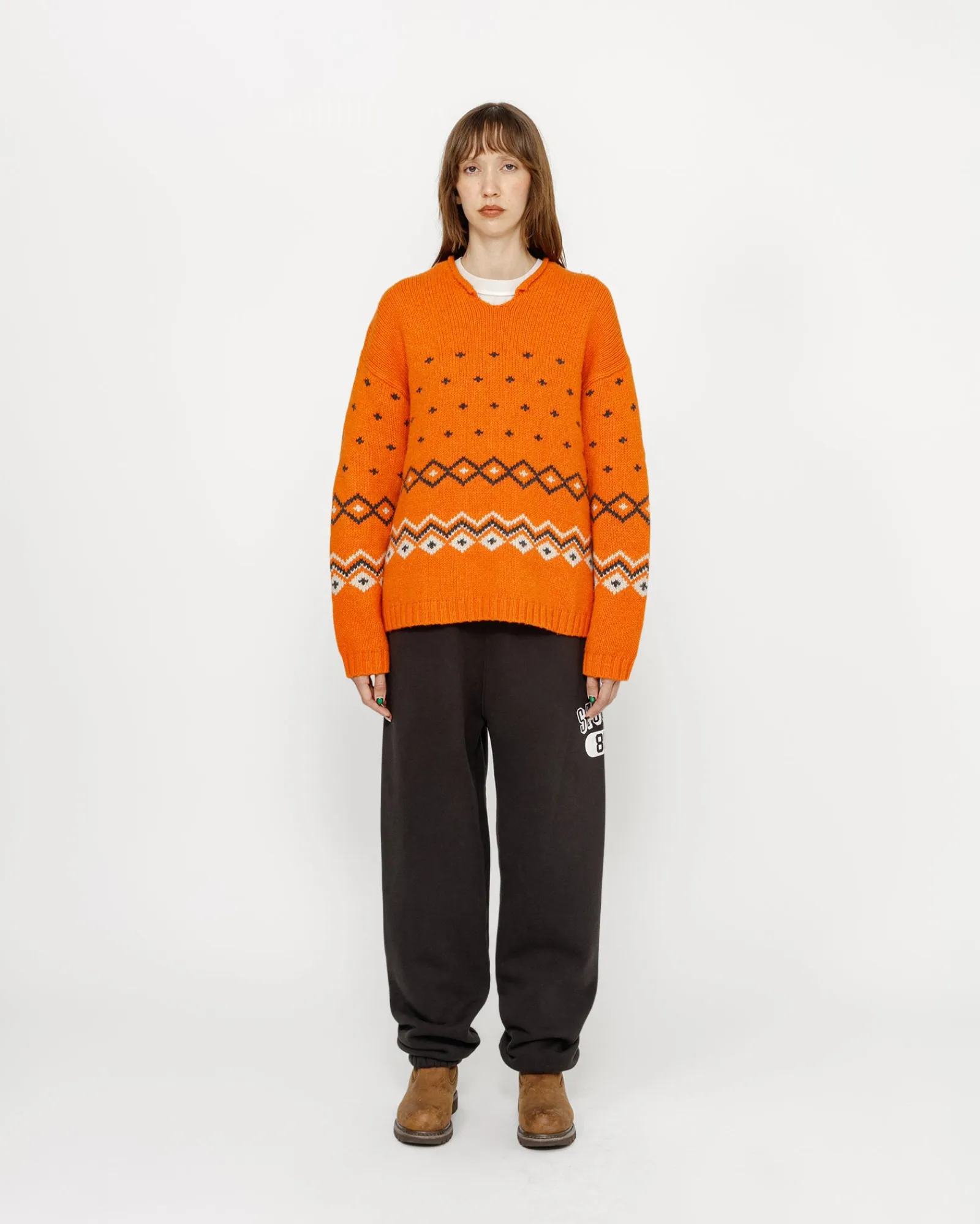 Knits>Stüssy ROLL NECK FAIRISLE SWEATER Orange