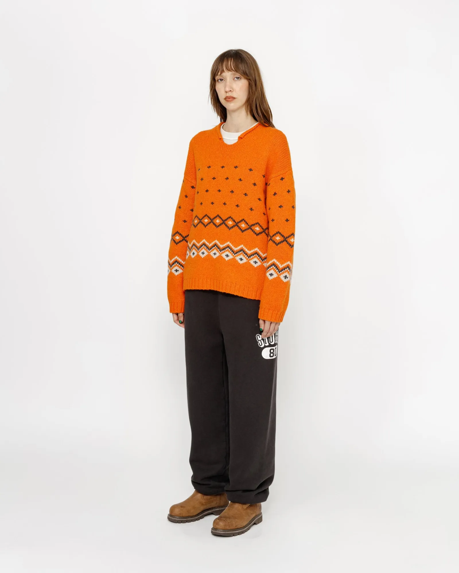 Knits>Stüssy ROLL NECK FAIRISLE SWEATER Orange