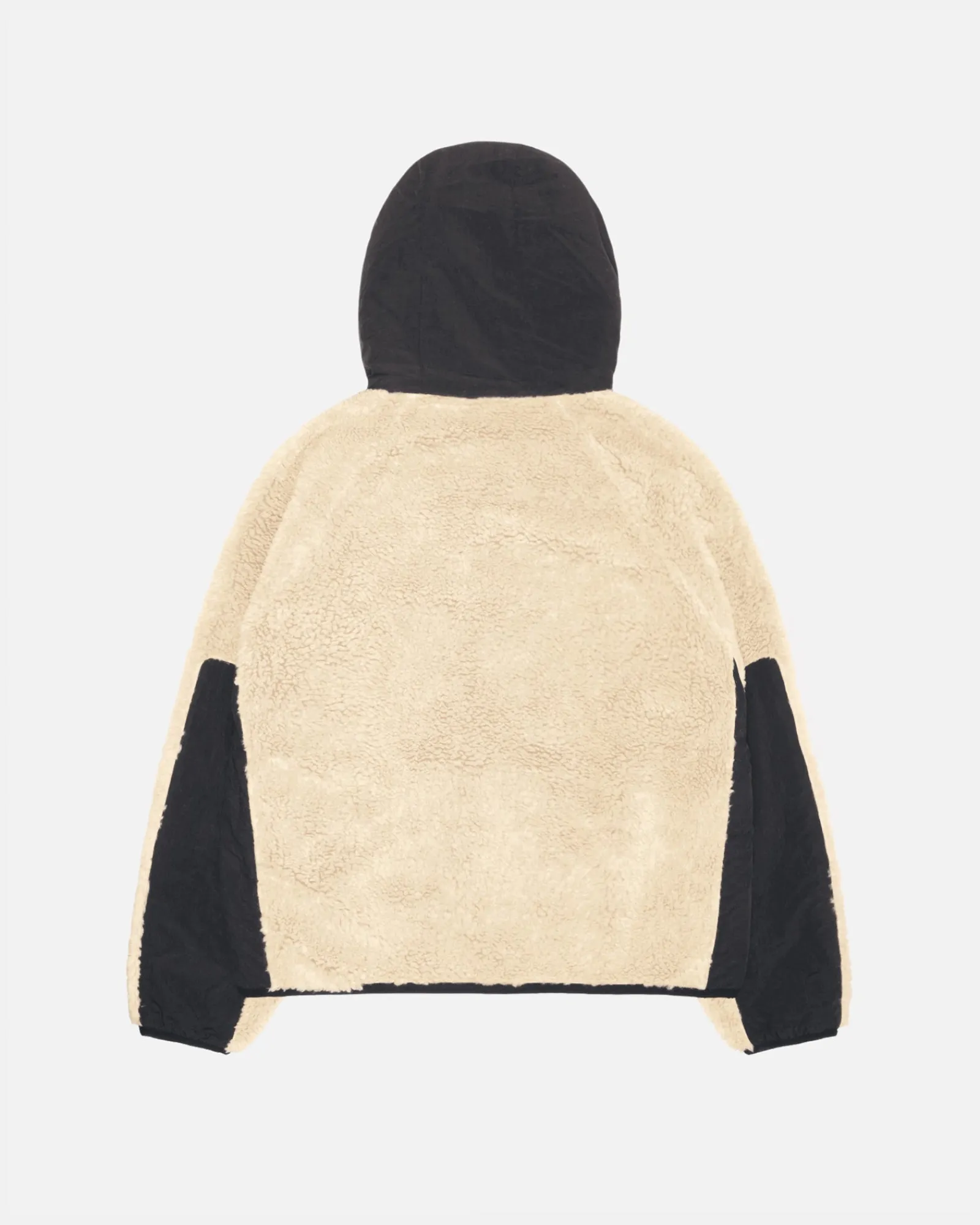 Outerwear>Stüssy SHERPA PANELED HOODED JACKET Beige
