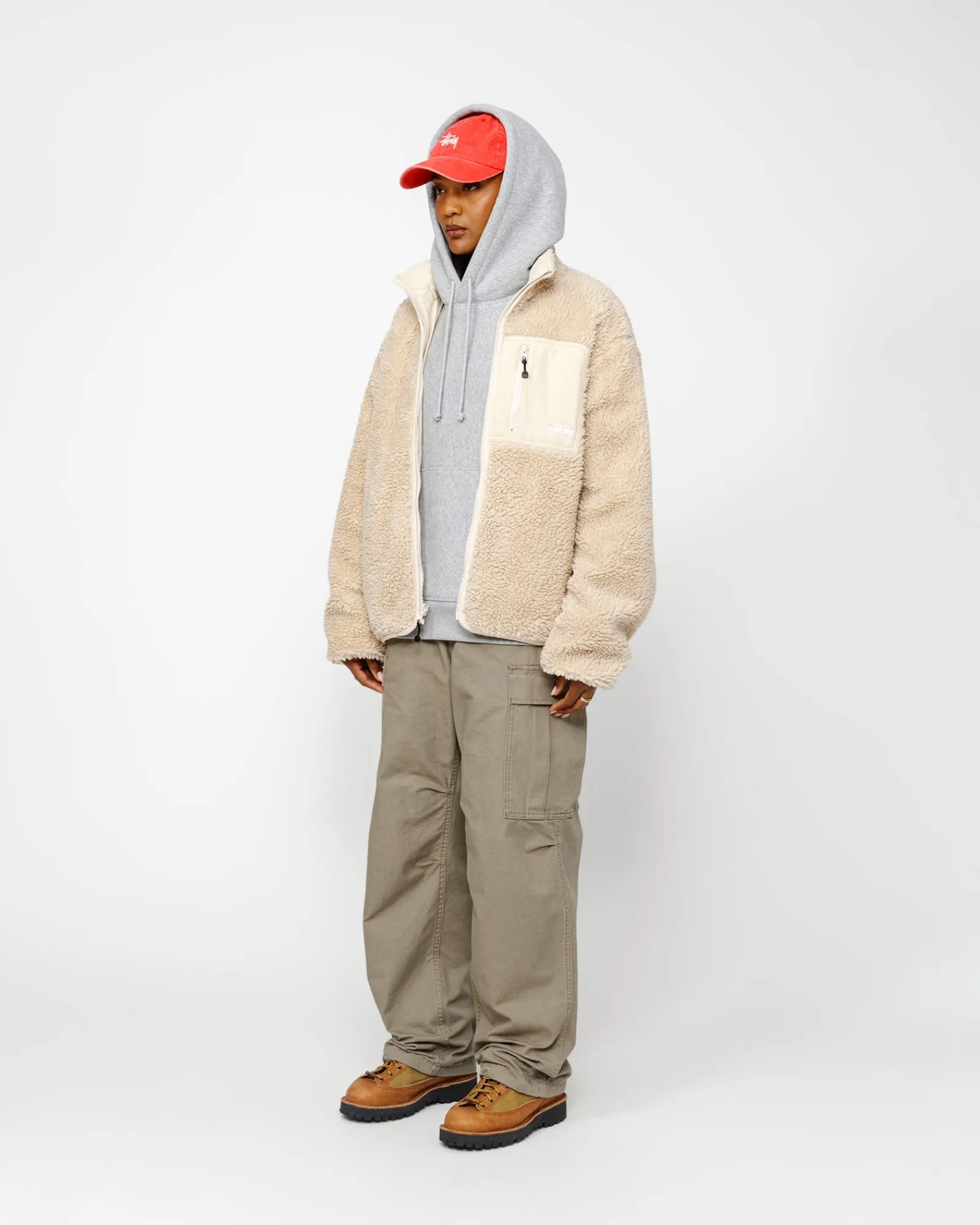 Outerwear>Stüssy SHERPA REVERSIBLE JACKET Natural