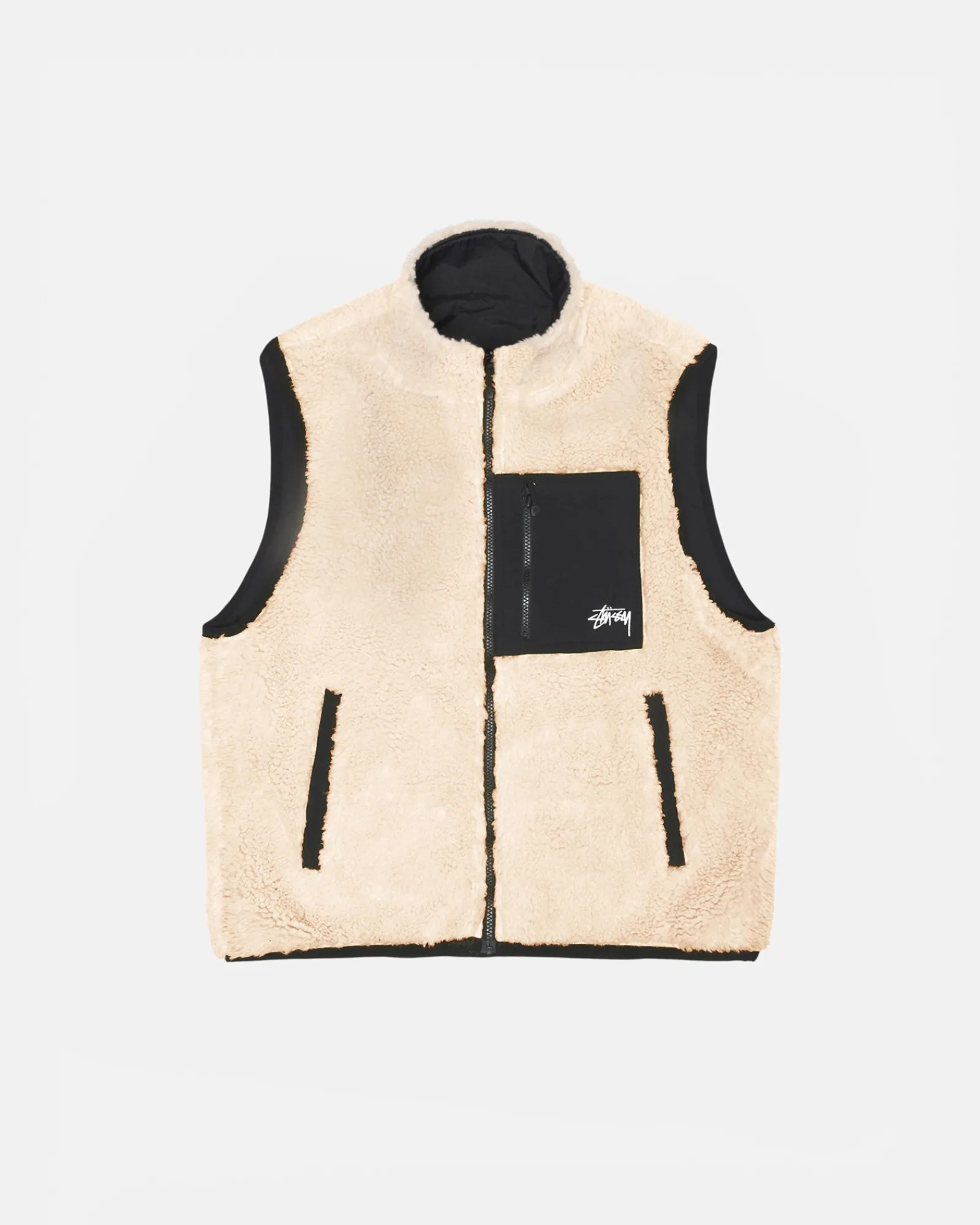 Outerwear>Stüssy SHERPA REVERSIBLE VEST Beige