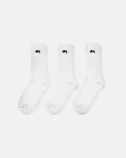 Accessories>Stüssy STOCK CREW SOCKS 3 PACK White