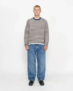 Knits>Stüssy TEXTURED KNIT CONTRAST COLLAR CREW Grey Multi
