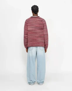 Knits>Stüssy TEXTURED KNIT CONTRAST COLLAR CREW Red Multi