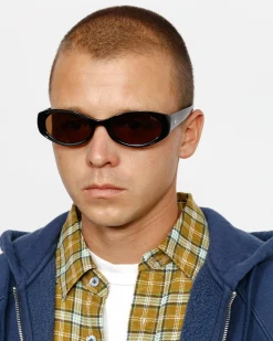 Accessories|Eyegear>Stüssy TRACY SUNGLASSES Black / Dark Amber