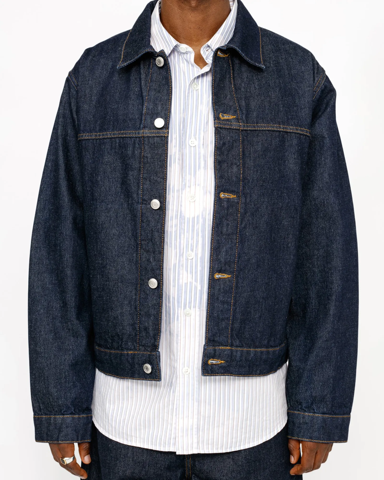 Denim|Outerwear>Stüssy TRUCKER JACKET DENIM Rinsed Indigo