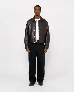 Outerwear>Stüssy TRUCKER JACKET LEATHER Dark Brown