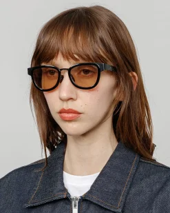 Eyegear|Accessories>Stüssy VIDAL SUNGLASSES Black / Amber Lens