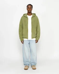 Hoodies>Stüssy WAFFLE LINED ZIP HOODIE Green