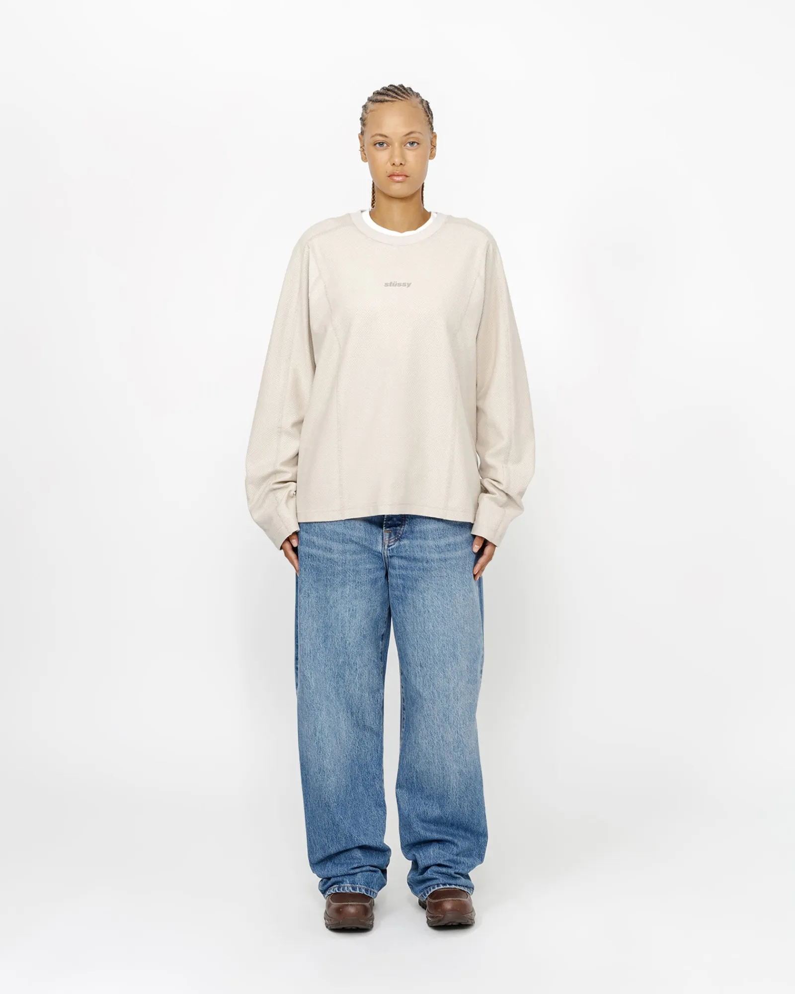Tees>Stüssy WAVE JERSEY CREW Bone