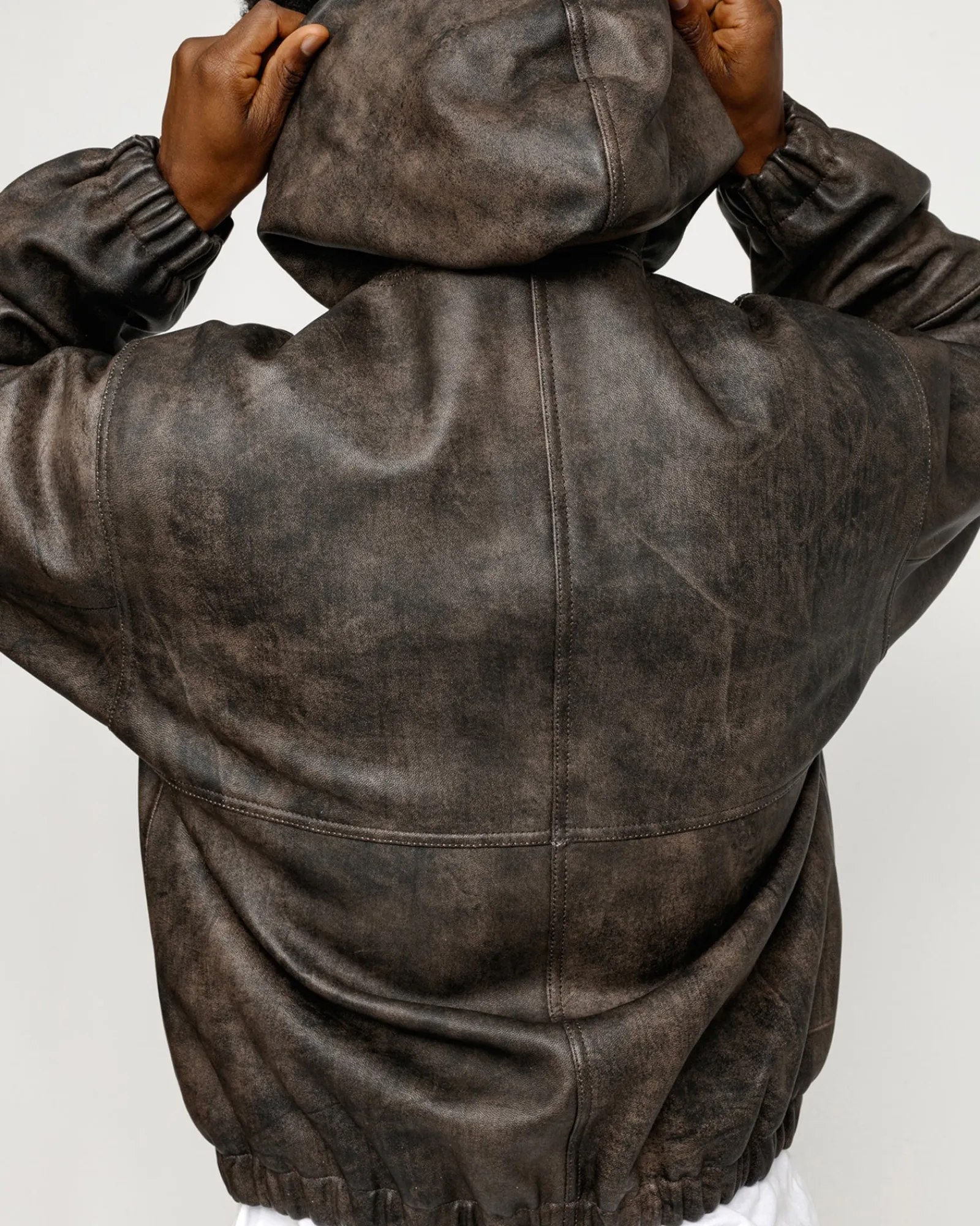 Outerwear>Stüssy WORK JACKET STONEWASH LEATHER Black Leather