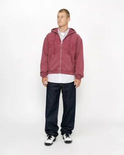 Hoodies>Stüssy ZIP HOODIE FADED GRAPHIC Burgundy