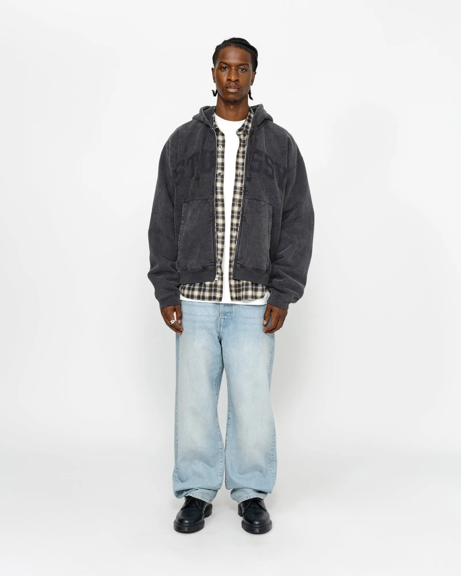 Hoodies>Stüssy ZIP HOODIE FADED GRAPHIC Washed Black