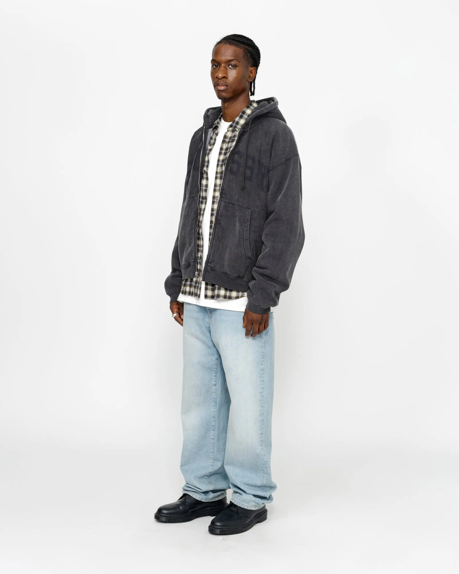 Hoodies>Stüssy ZIP HOODIE FADED GRAPHIC Washed Black