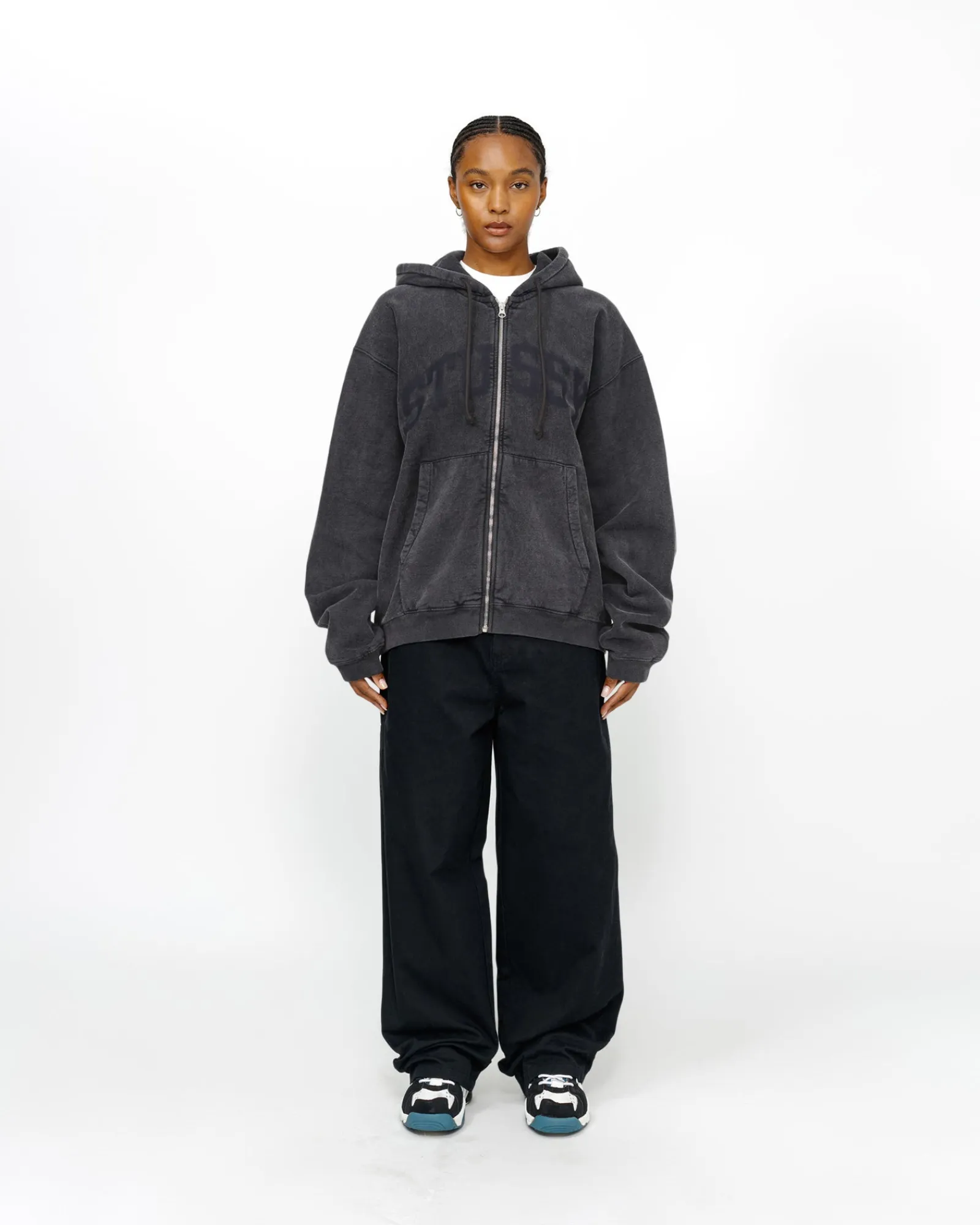Hoodies>Stüssy ZIP HOODIE FADED GRAPHIC Washed Black