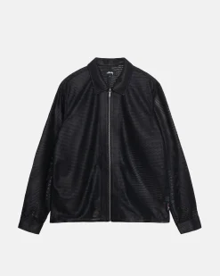 Shirts>Stüssy ZIP SHIRT PERFORATED LEATHER Black
