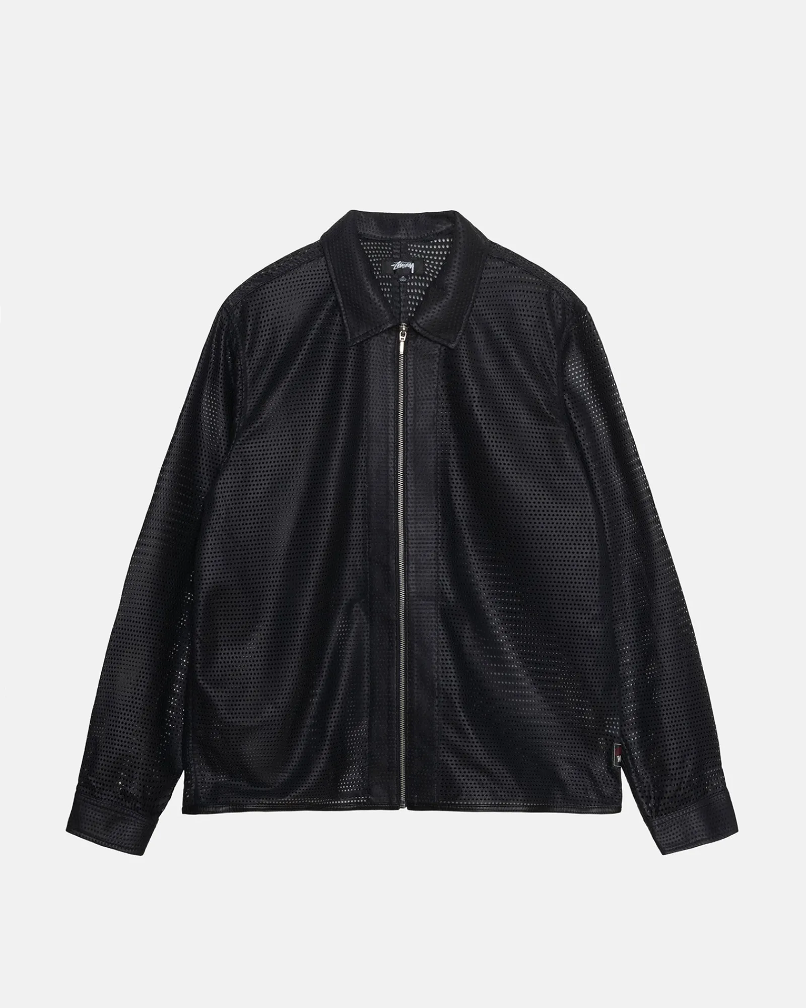 Shirts>Stüssy ZIP SHIRT PERFORATED LEATHER Black