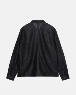 Shirts>Stüssy ZIP SHIRT PERFORATED LEATHER Black